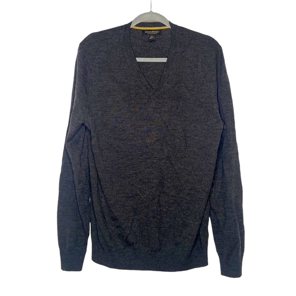 Banana Republic Men's Gray 100% Merino Extra Fine Wool Sweater V-Neck size Large - Picture 1 of 8